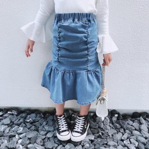 Girls Elastic Pleated Fishtail Skirt Kids Skirt Toddler Girl Fall Clothes 2021 Tutu Skirt Women Denim Skirt