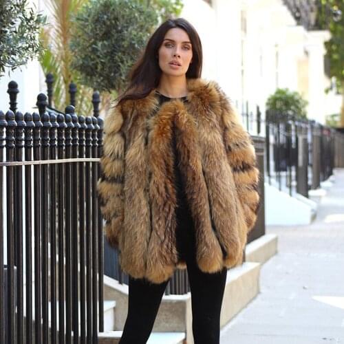 FURSARCAR Natural Real Fox Fur Stripe Coats Fashion Female Winter Outwear Women Luxury 75 CM Long O-Neck Long Sleeve Warm Coat