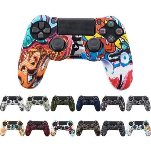 Camouflage Case Graffiti Studded Dots Silicone Rubber Gel Skin for Sony PS4 Slim/Pro Controller Cover Case for Dualshock4