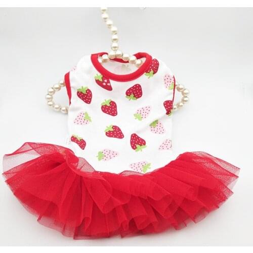 Strawberry Dog Dresses Summer Pet Clothes Tutu Princess Costume Apparel Pomeranian Poodle Bichon Schnauzer Dog Clothing Outfit