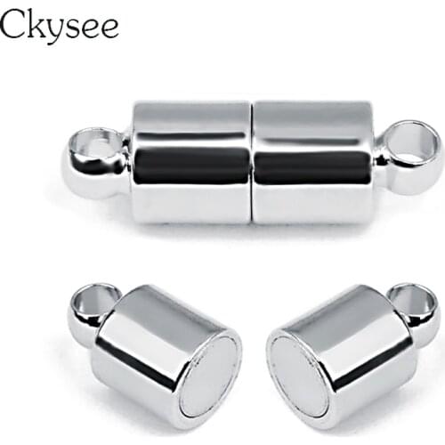 Ckysee 10pcs Round Magnetic Clasps Fit Bracelet Necklace Rhodium Color End Clasp Connector for Making Leather Bracelet Jewelry