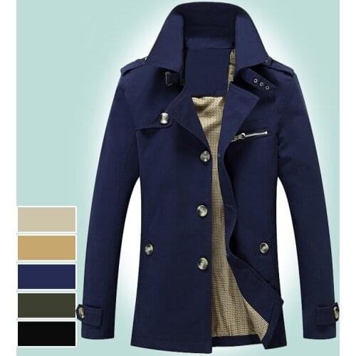 Mens Business Jacket 2021 Fashion Autumn Mid-Length Cotton Windbreaker Overcoat Male Casual Trench Coat Outdoor Outwear Jaquetas