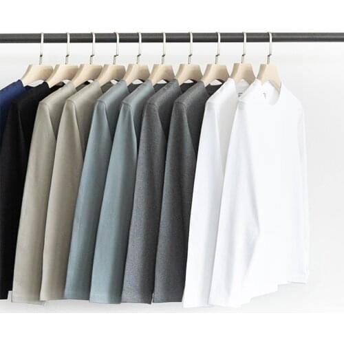 Spring Long Sleeves Solid Color Men Women Neutral All-Match Vintage Couple Inside T-Shirts Round Neck High Quality Basic Tees