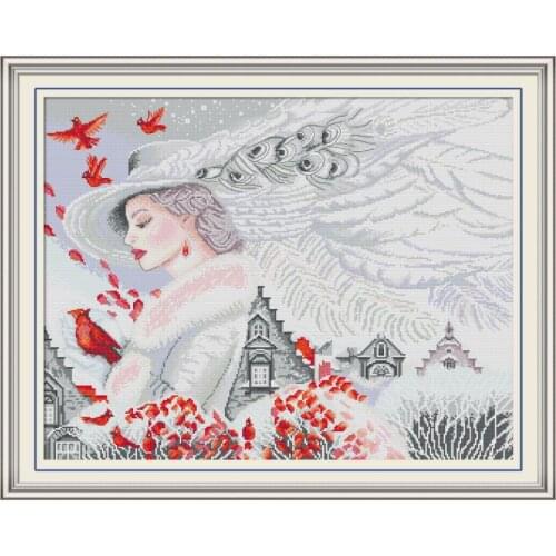 Joy Sunday New Cross Stitch Kit Beauty And Bird Needlework Kits DMC 11&14CT DIY Handmade Embroidery Kit for Room Decor and Gift