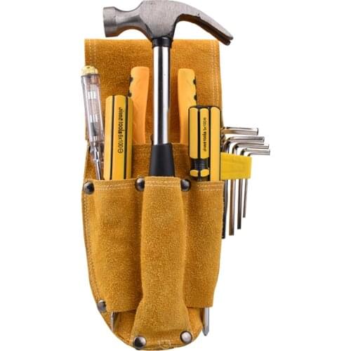 Yellow leather thick wear-resistant electrician tool kit repair home site hardware pliers set multi-function pockets storage Bag