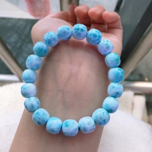 Genuine Natural Larimar Blue Stone Bracelet Women Men Barrel Beads From Dominia 10x10mm Powerful Bracelet Jewelry AAAAAA