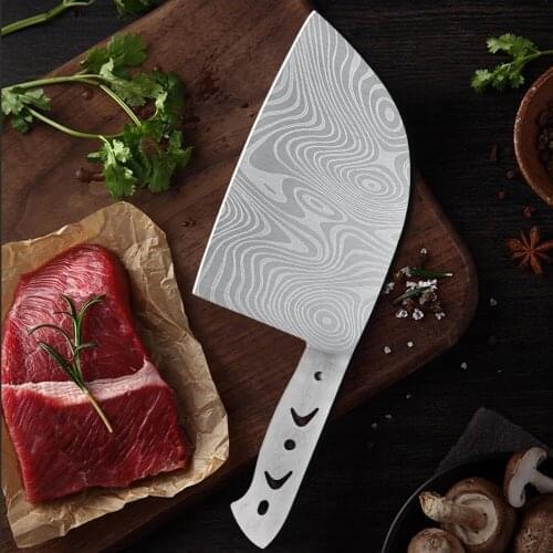 Damascus Vein 7cr17 Stainless Steel Knife Diy Blank Blade Chinese Butcher Knife Anti-rust Kitchen Knives Meat Vege Slicer Tools