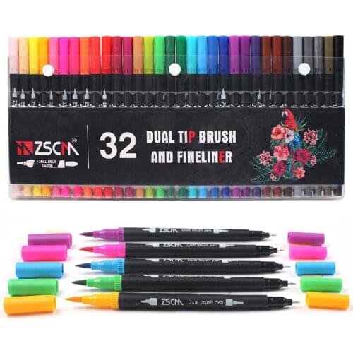 Office supplies color Gou Xianbi double-headed marker 32-color barreled soft fur painting pen double-headed multicolor marker