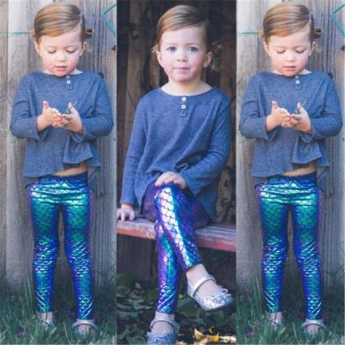 Dropshipping Kid Baby Girls Pants Toddler Mermaid Fish-Scale Leggings Pant Stretchy Pencil Pants