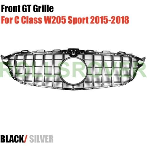 ROLLSROVER Front Bumper GT Grille Grill For C Class W205 Sport 2015-2018 Black Silver