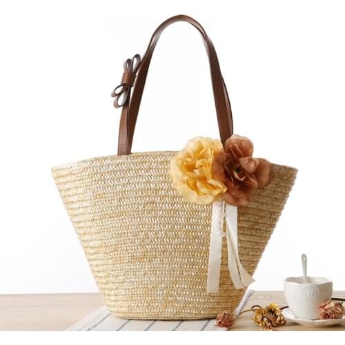 Handmade Straw Rattan Woven Handbags Women Bohemia Beach Travel Shoulder Bag Floral Casual Tote Bags Bolsa Feminina