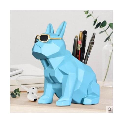 Modern Geometry Bulldog Pen Case Ornaments Dog Pen Holder Office Study Ornaments Desktop Pen Craft Creative Gift