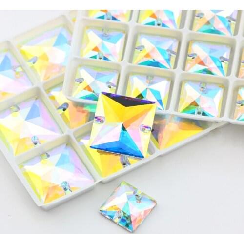 All Size K9 AB Crystal Sew on Rhinestone Square Sew-On Stone Flatback Glass strass sewing for wedding dress 3240