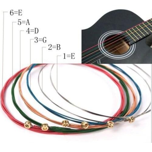 Fashion 6pcs/Set Rainbow Colorful Color Strings For Acoustic Guitar Accessory