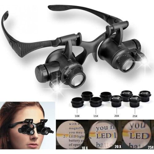 Magnifier Magnifying Eye Glass Loupe Jeweler Watch Repair Kit LED Light Double Eye Magnifier Glasses With Headband