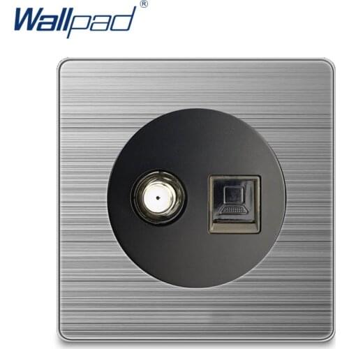 Wallpad 2020 SAT DATA Satellite Com Socket Ethernet RJ45 CAT6 Wall Power Socket Electric Outlet Silver Stainless Steel Panel