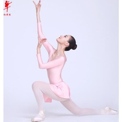 Girls Long-sleeved Dance Jumpsuit Lady Dancing Skirt Adult Female Conjoined Dance Wear Conjoined Ballet Practice Suit D-0617
