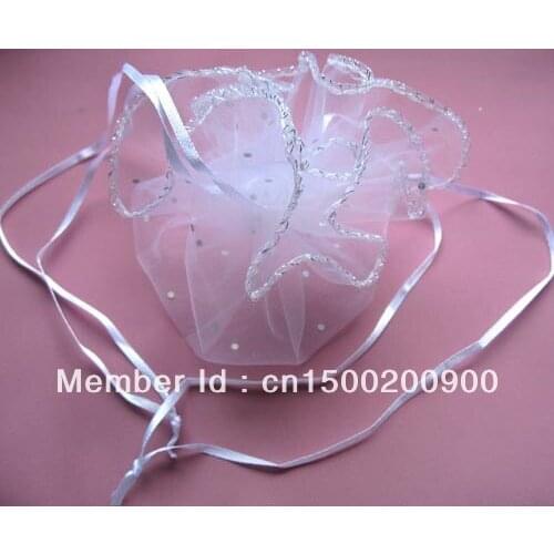 33cm/13inch diameter white round organza pouch gift bag Sequins wedding sweet bag