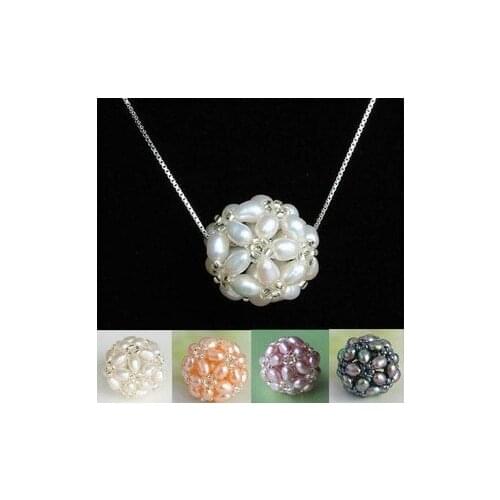 4 COLOR High Quality Exquisite Fashion Freshwater Pearl Pendant+45cm Long S925 Silver Necklace Chain Hot with Ball Shape Pendant