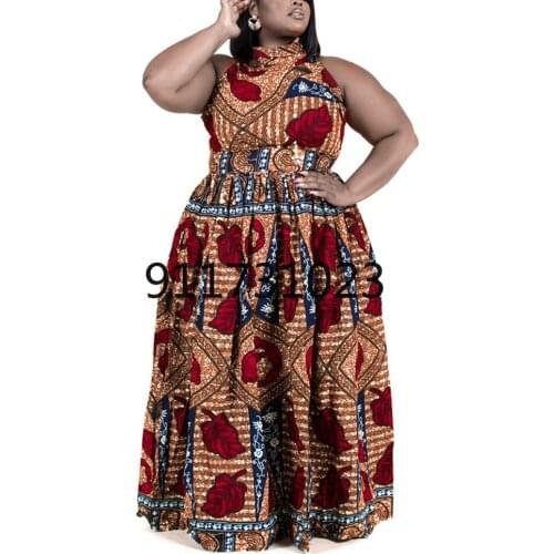 African Dresses for Women Summer African Women Sleeveless Printing Polyester Long Dress African Clothes