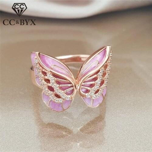 CC Rings For Women Butterfly Trendy Jewelry Cubic Zirconia Creative Animal Shaped Ring Party Bijoux Femme Drop Shipping CC2321
