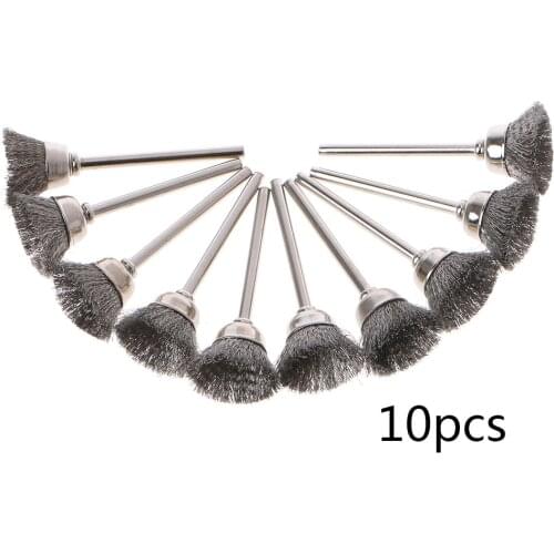 10pcs Cup Shape Steel Wire Wheel Brushes for Dremel Electric Tool Rust Cleaning Rotary Tool for The Engraver Abrasive Materials