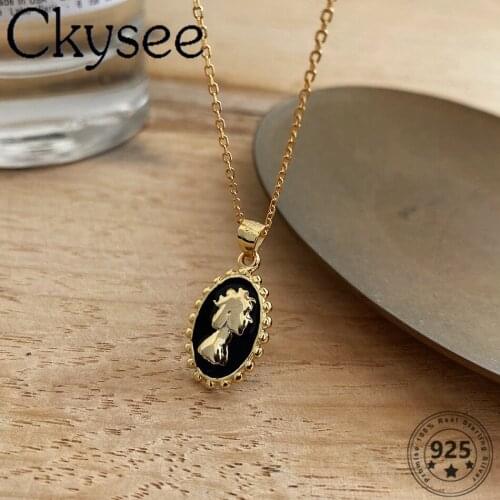 Ckysee 925 Sterling Silver Necklace Elizabeth Portrait Pendant Necklace For Fashion Women Simple Fine Charms Silver 925 Jewelry