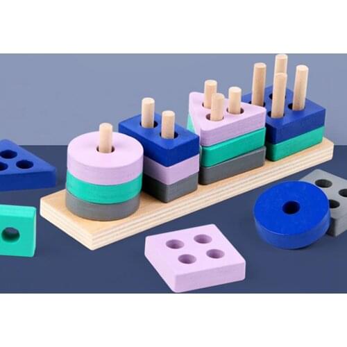 Wooden Geometric Shapes Stacking Shape Sorter Sorting Toy Stacking Game – Montessori Materials Educational Learning Toys