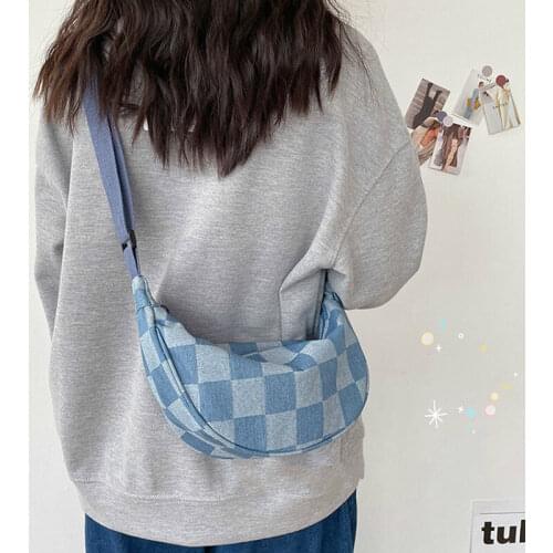 Blue Grid Childrens Shoulder Bag Ladies New Denim Bag 2020 Multiple Waist Bag Messenger Bag Girl Messenger Bag