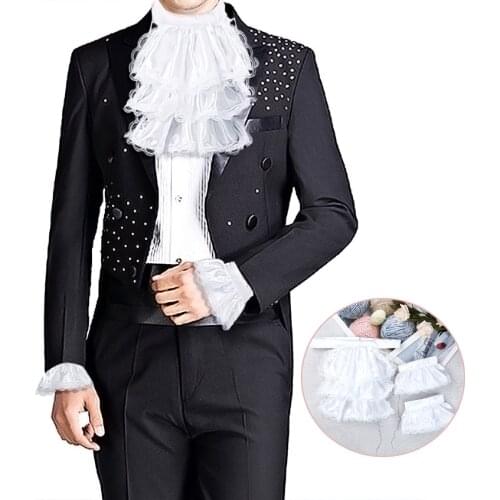 Adults Mens Victorian Lace Jabot and Cuffs for Kids Detachable Collar Stage Party Colonial Pirate Steampunk Costume Accessory