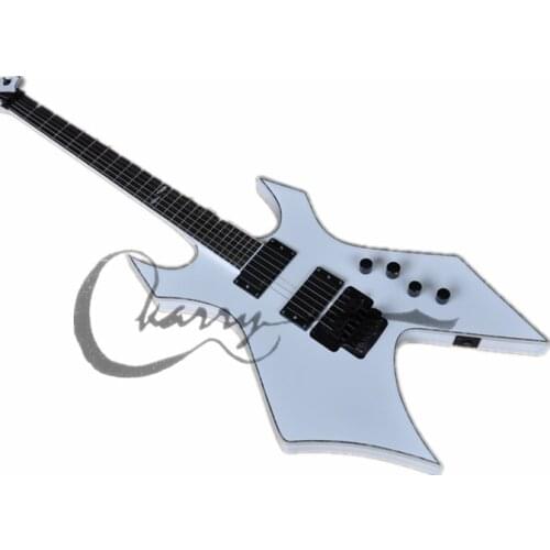 Custom BC electric guitar,tremolo bridge HH pickups,black buttons,irregular shape guitar,active battery,multicolor binding