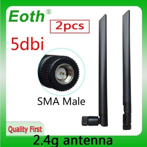 2pcs 2.4 GHz WiFi Antenna 5dBi Aerial SMA Male Connector 2.4ghz antena wi fi antenne 2.4g For Wireless Router Wifi Booster