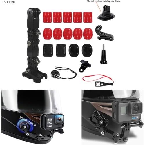 Motorcycle Helmet Chin Fixed Bracket With Aluminum 360 Degree Rotation Mount Base Set For Gopro 9 8 7 Dij Osmo Action Camera