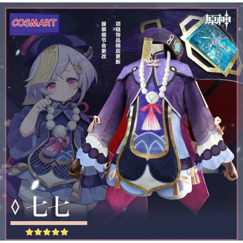 Genshin Impact Qiqi Zombies Freeze Back Into The Night Game Suit Purple Lovely Dress Cosplay Costume Halloween Party Outfit For