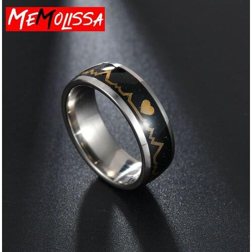 Fashion Hot Rings For Men Women Couple Creative ECG Design Heartbeat Stainless Steel Classic Black Wedding Rings Bling Jewelry