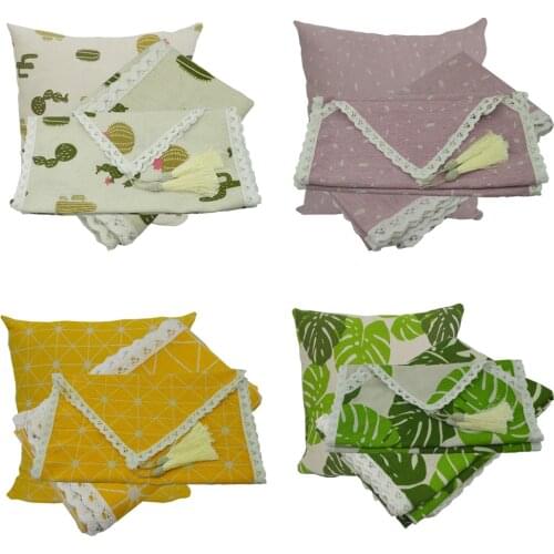 Printed Linen Cotton Lace Table Cloth Tassel Table Runner Nordic Cushion Cover Set Textiles Home Decors Christmas Wedding gifts