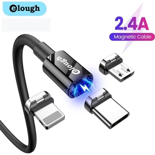 Elough Magnetic Cable 2.4A Fast Charging Micro USB Type C Cable USB C Cable For iPhone Huawei Xiaomi Poco X3 Phone Charging Cord