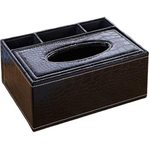 Multifunctional Tissue Box PU Remote Control Storage Box Home Living Room Hotel Paper Box