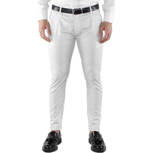 Men pants cream cotton elegant Slim Fit Plaid spring pant summer