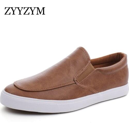 ZYYZYM Shoes Men Spring Summer Slip-On Breathable Men Causal Shoes Pu Leather Outdoor Loafers Walking Slacker Men Shoes