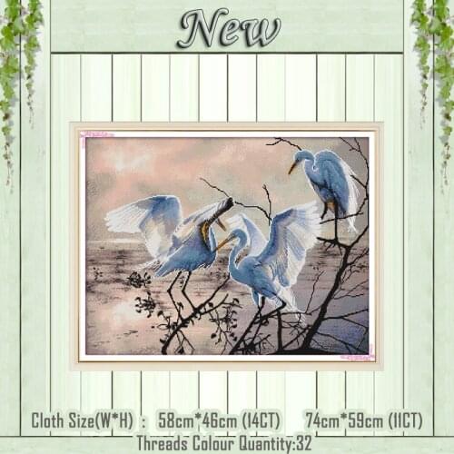 Three egrets animal diy painting counted printed on the canvas DMC 11CT 14CT kit Chinese Cross Stitch embroidery needlework Set