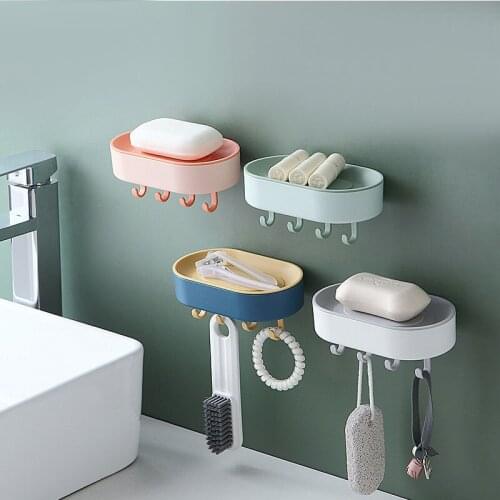 Wall-mounted Soap Dish Bathroom Soap Case Holder with Hooks Quick Drying Portable Sealed Soap Box Simple Bathroom Accessories