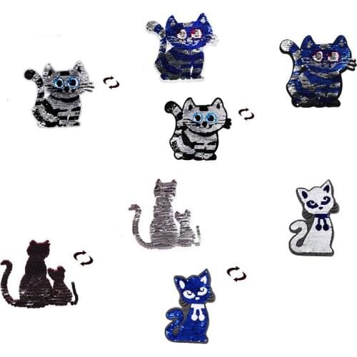 2019 NEW Cat Reversible Change Color Sequins Sew On Patch for Clothes DIY Patch Applique Bag Clothing Coat Sweater Crafts