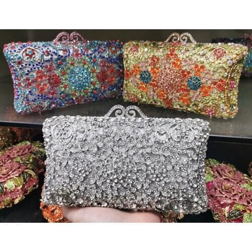 2021 New Fashion Silver Multiclored 7 Colors Rhinestone Dimaond Purse Luxury Womens Crystal Party Wedding Mini Clutches