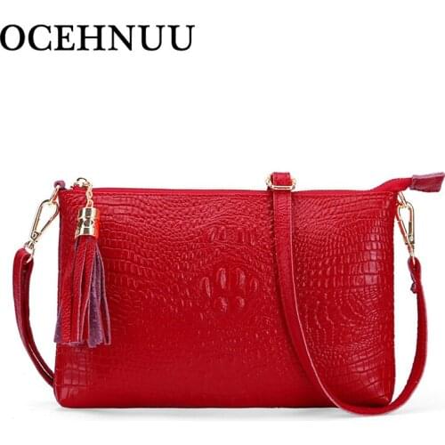 OCEHNUU Crocodile Pattern Genuine Leather Shoulder Bags For Woman Crossbody Purse 2020 Small Women Messenger Bags Solid Tassel