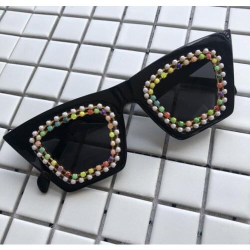 Handmade Women Luxury Sunglasses Black Color Rainbow Beads Diamond Eyewear UV400 Square Shades UV400 Eyeglasses Summer Sun Glass