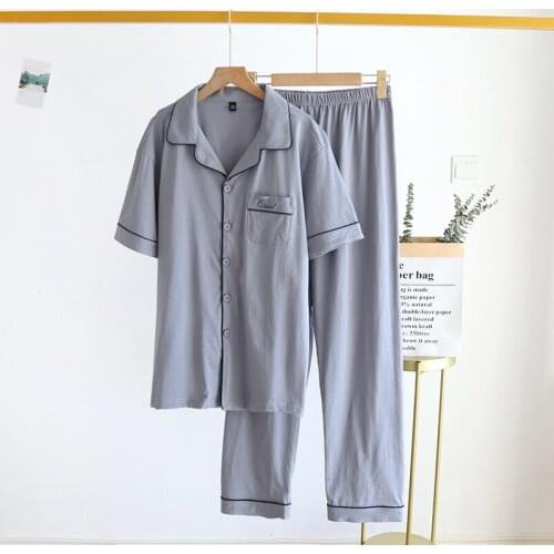 2021 Summer Mens Short Sleeve Pajamas Sets Solid Womens Homewear Cotton Thin Soft PJs Sleepwear Casual Loose Home Clothes Set