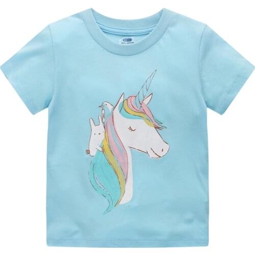 Jumping Meters New Arrival Girls Unicorn T shirts Cotton Blue Fashion Baby Clothes Toddler Tees Short Sleeve Kids Tops