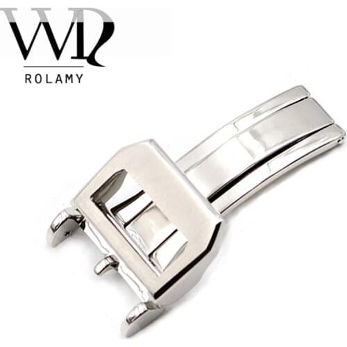Rolamy 18mm Watch Band Strap Deployment Buckle Clasp Stainless Steel Silver Polished Brushed Watchband Accessories Watch Clasp