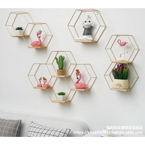 Nordic wind wall INS iron shelf room decoration creative background wall display shelf bedroom wall hanging